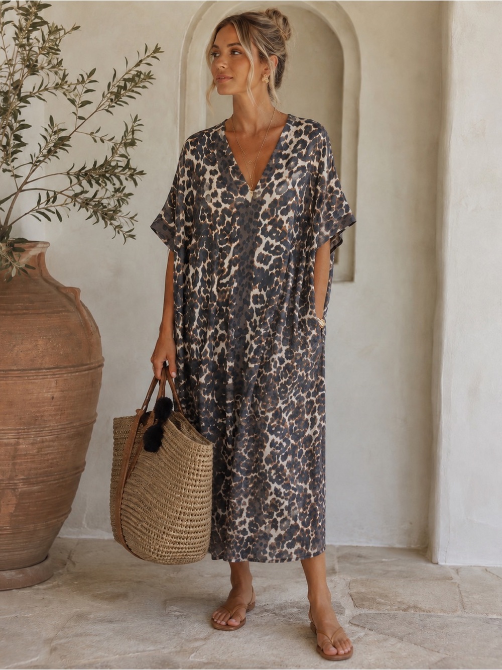 Leopard Print Oversized Tunic Dress / kimono ones size
